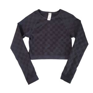 JoyLab Women's Black‎ Seamless Checker Cropped Long Sleeve Top XL